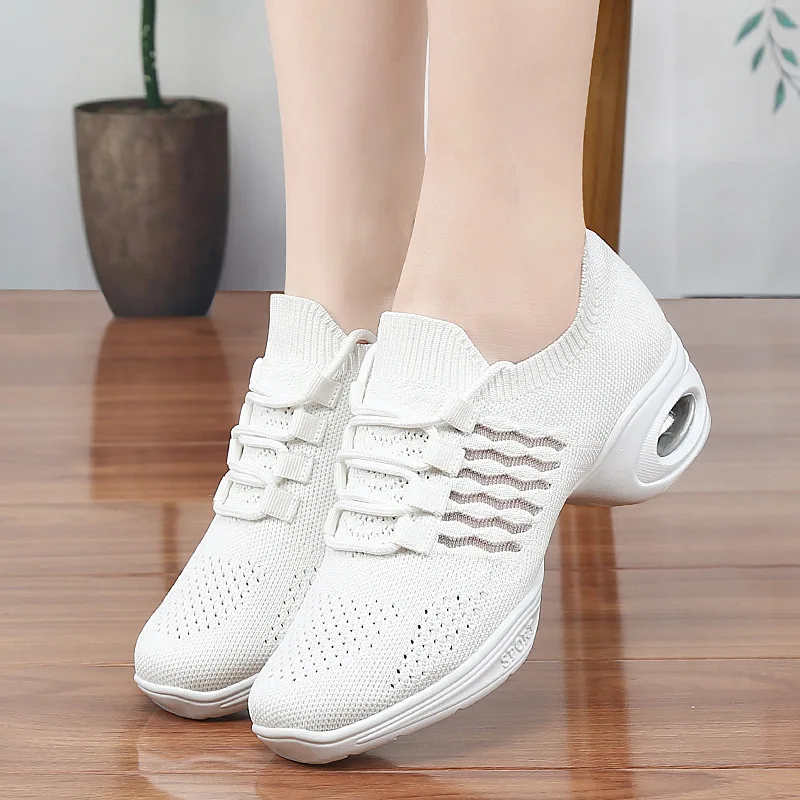 NET Women Shoes Sneakers Breathable Dance Shoes Mesh Fitness Square Dancing Shoes Soft Heightened Jazz Dance Shoes For Women