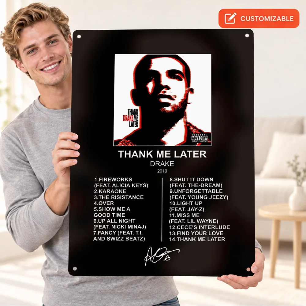 Drake Thank Me Later Textured Metal Poster Personalized Aluminum Sign Album Layout Wall Art For Home Studio Concert Lover Gift