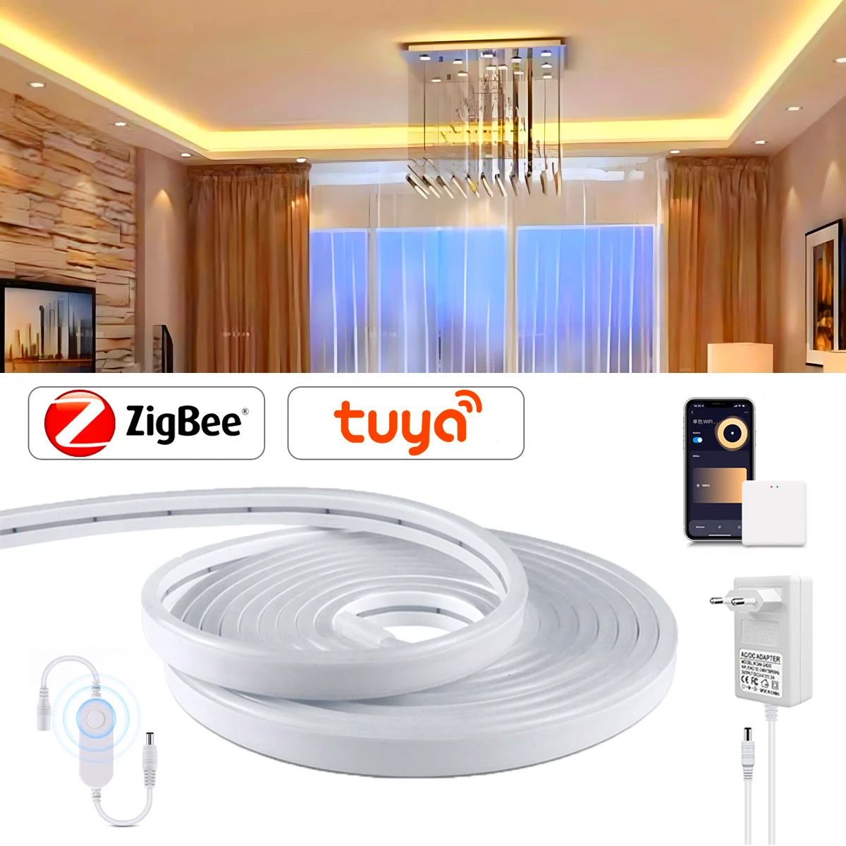 

24V Dimmable Smart ZigBee Controller for LED Neon Strip Light,Kitchen Lighting ,APP Voice Control,Must Need ZigBee 3.0 Gateway