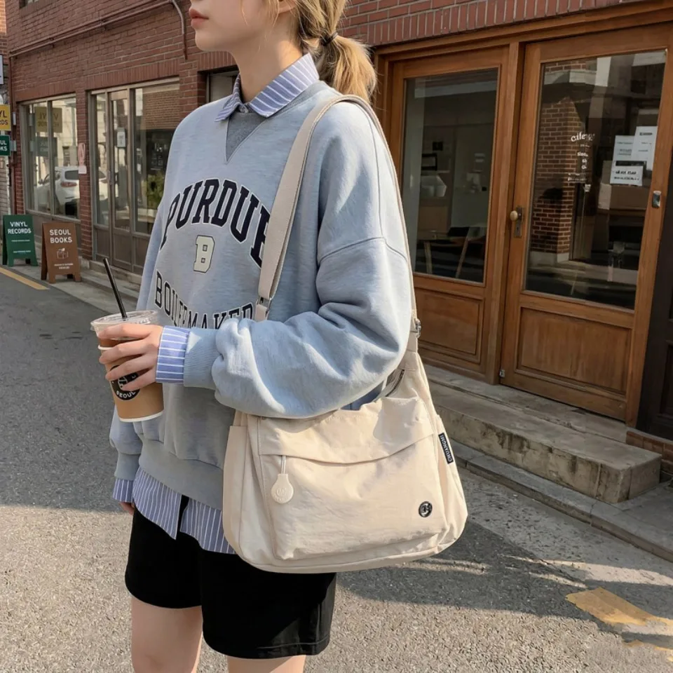 Large Capacity Canvas Tooling Packages Korea Style Cloth Crossbody Bags Solid Messenger Bags 100% Cotton Shoulder Bags Women