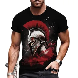 Vintage Men Short Sleeve Tshirt Spartan Knight 3d Printing Graphic Daily Street Summer Oversized Tops Male Shirts T Clothing2