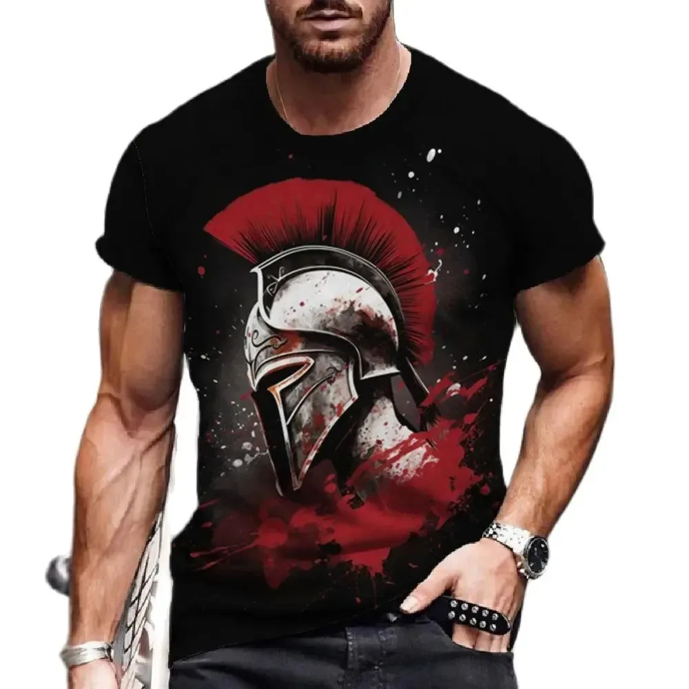 Vintage Men Short Sleeve Tshirt Spartan Knight 3d Printing Graphic Daily Street Summer Oversized Tops Male Shirts T Clothing2