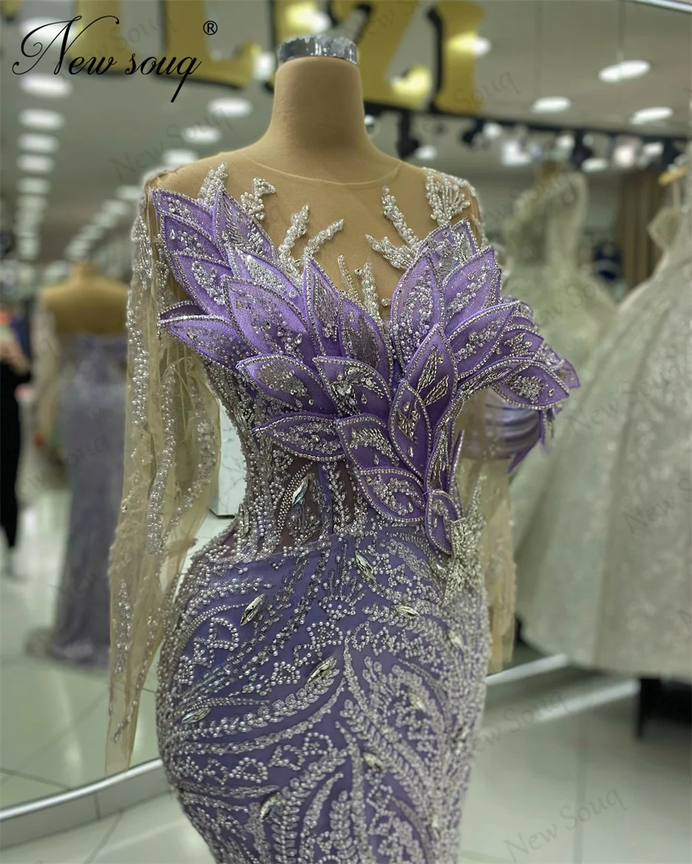 Arabic Lilac Beading Party Dresses For Women Robes De Soiree Bridal Mermaid Evening Dress 2024 Unique Stones Birthday Prom Gowns