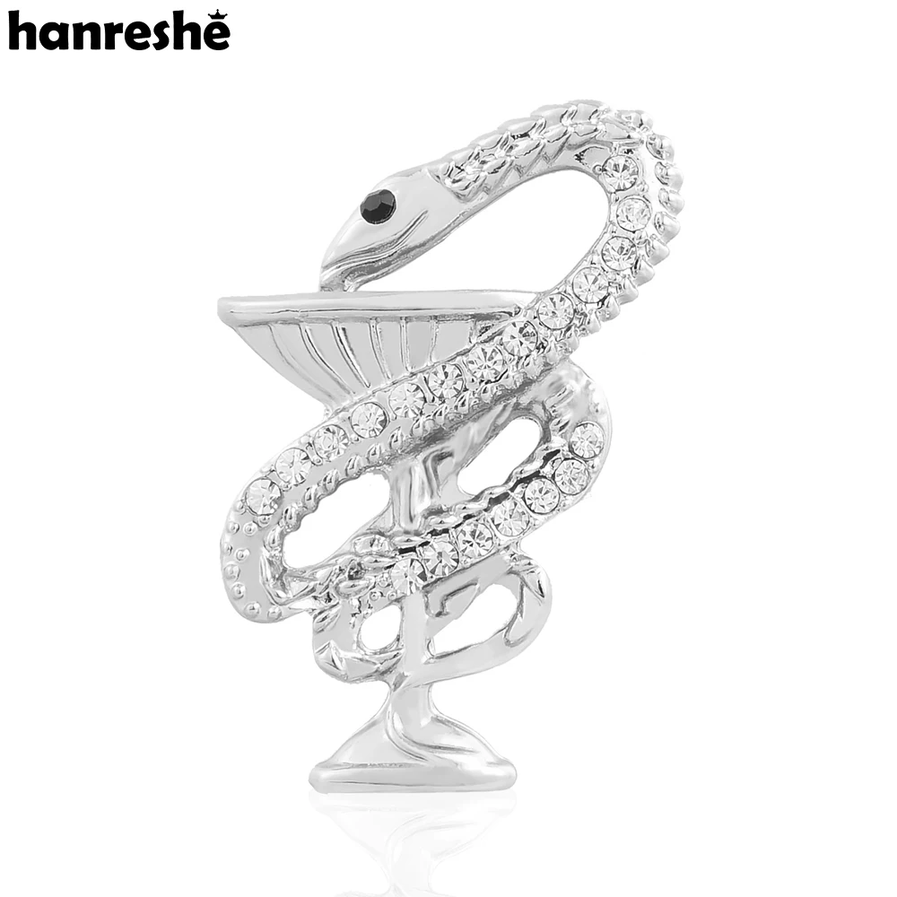 Hanreshe Bowl of Hygieia Medical Brooch Pins Encrusted Crystal Snake Cup Cute Lapel Badge Jewelry for Women Girls Nurse