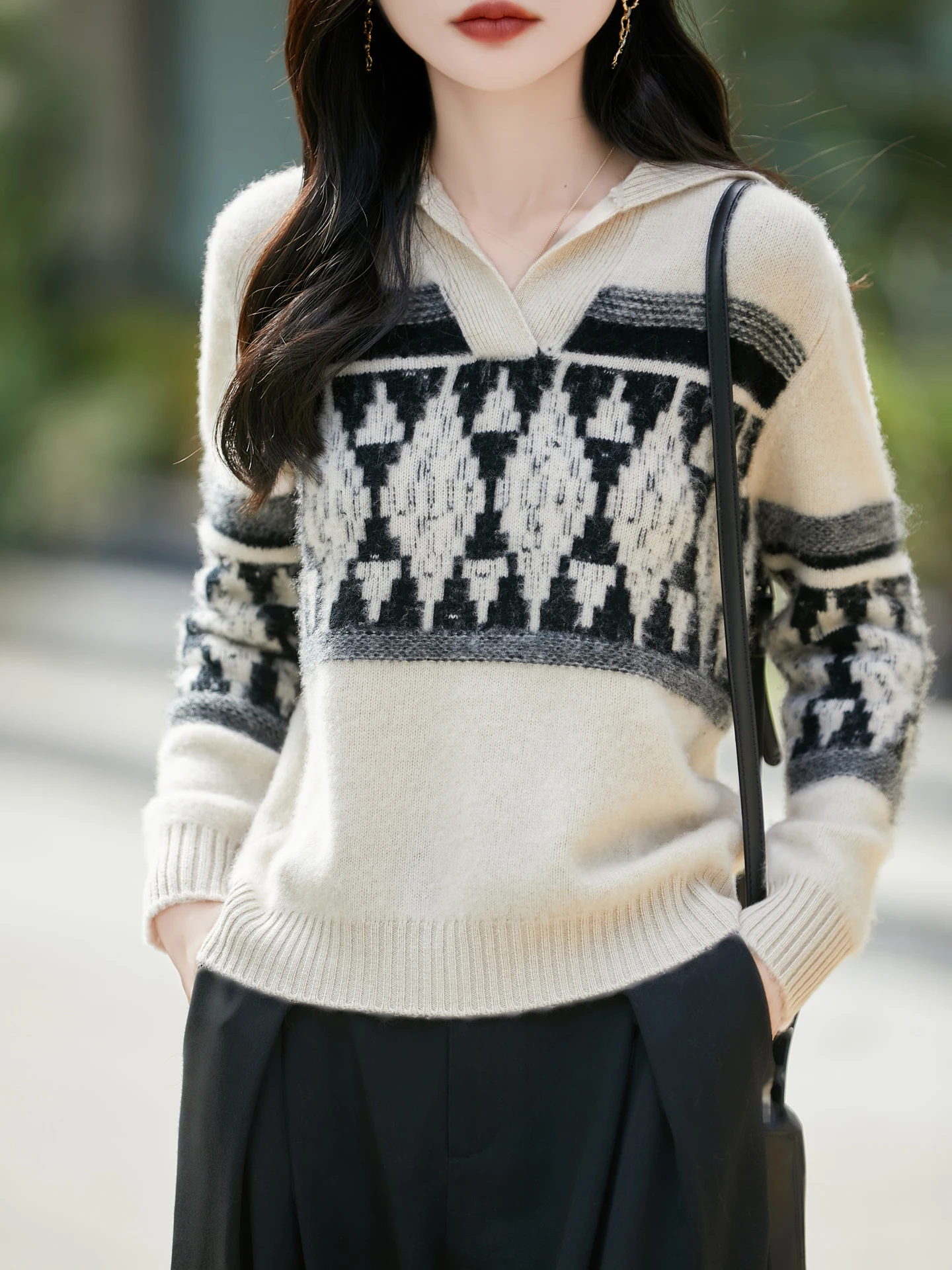 高級秋冬女性セーターエレガントな女性 100% メリノウールニットウェアレトロルーズプルオーバー女性長袖服トップス