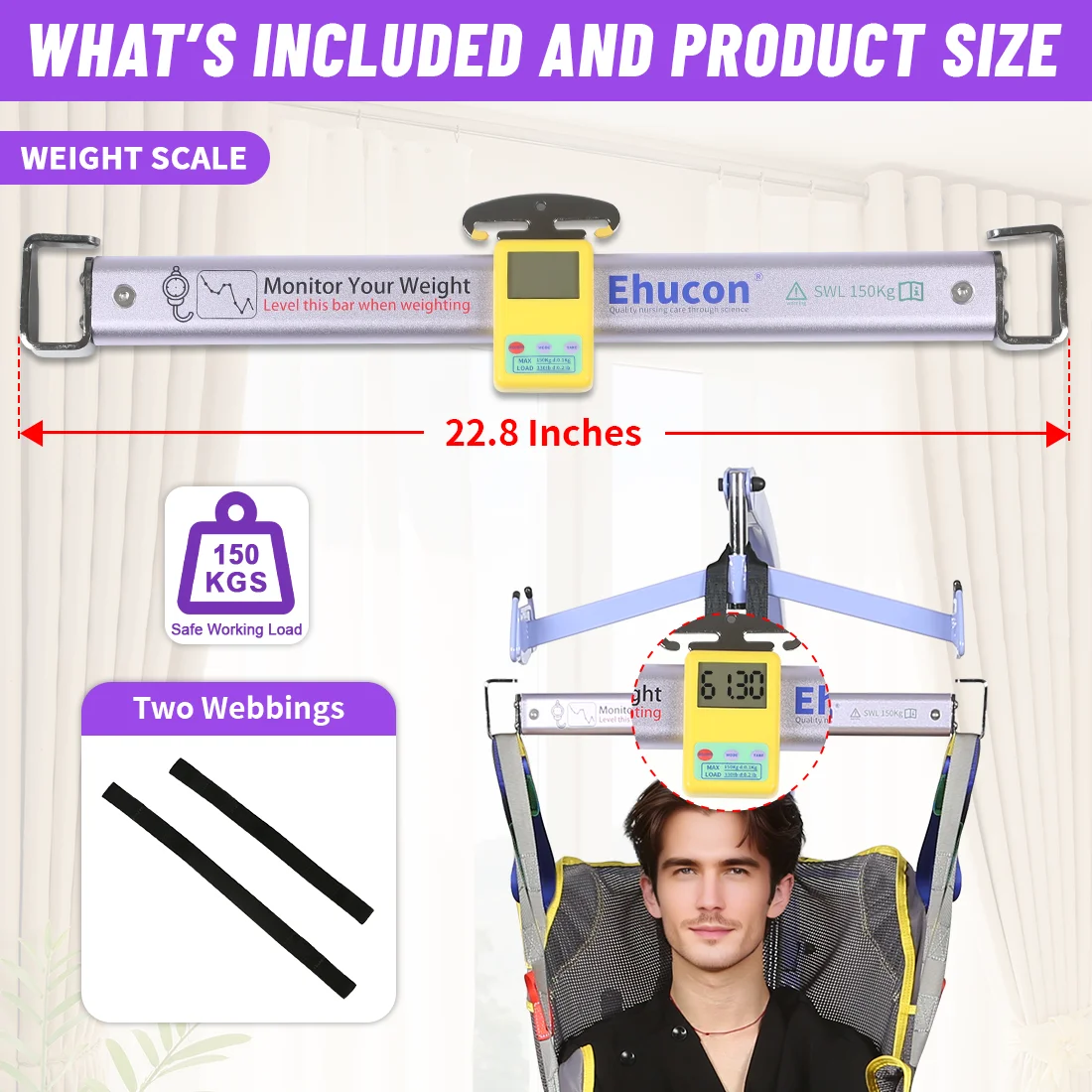 

Ehucon Patient Lift Weight Scale Medical Assist Lift Aid Scale for Transfer Lift for Elderly Home and Community Use SWL 330 LBS