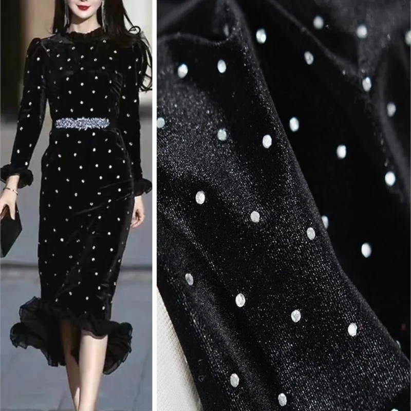 

Black Shiny Surface Gold Velvet Light Soft Stretch Cheongsam Formal Dress Skirt Fabric