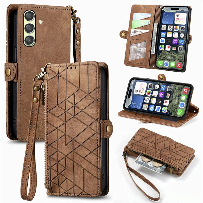 

geometric pattern leather Cover For Samsung Galaxy A24 4G A54 A34 A04e A04s A04 5G shockproof many card Slot Wallet phone Case