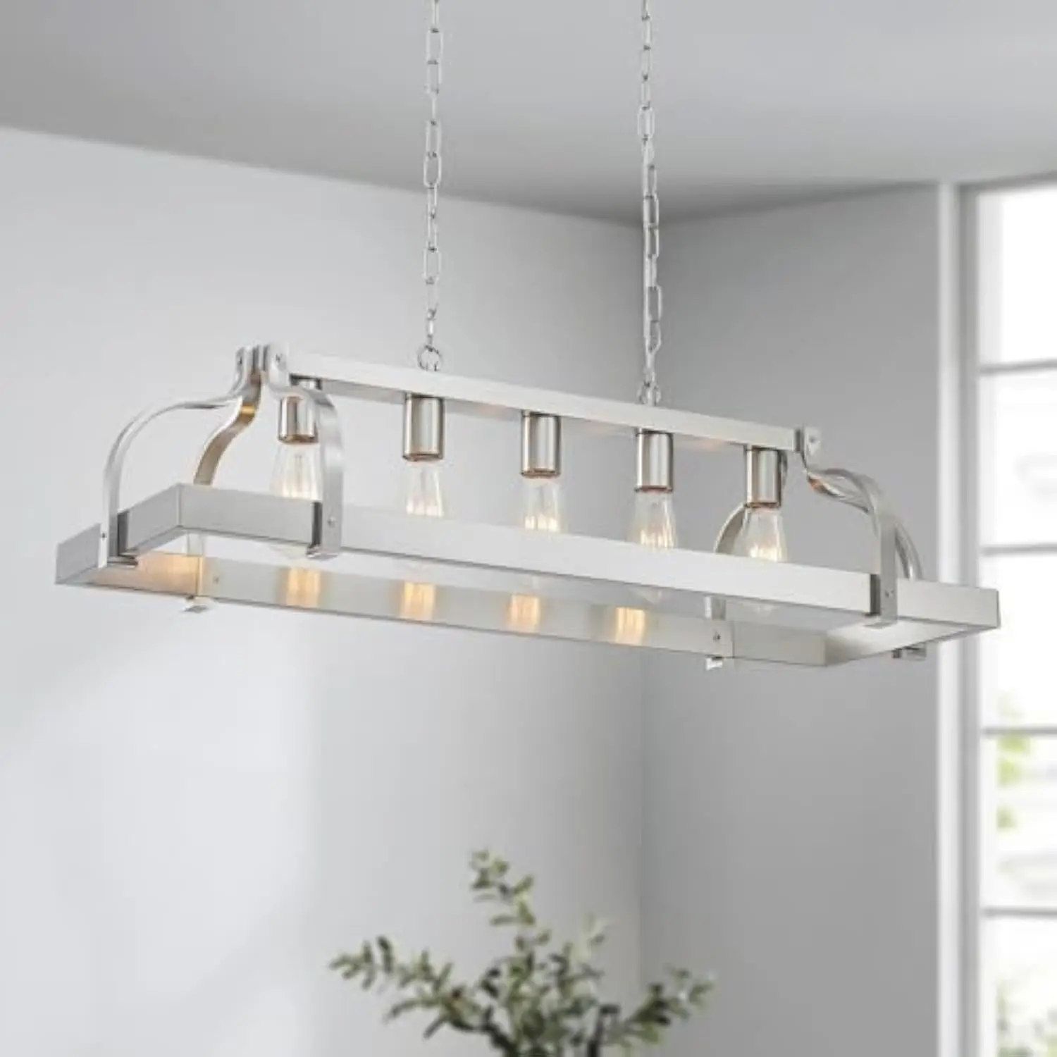 

5-Light Metal Pot Hanging Rack Chandelier Linear Pendant Ceiling Lighting Rustic Farmhouse Fixture Kitchen Island Dining Room,