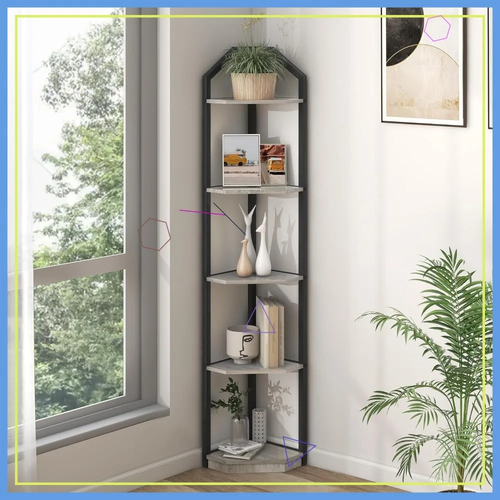 

5-Tier Corner Shelf, 70" Storage for Bathroom, Living Room, Kitchen, Home Office in Grey