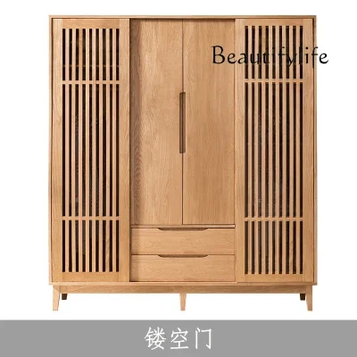 

Solid wood wardrobe cherry wood sliding door louver wardrobe Japanese log sliding door cabinet red oak furniture