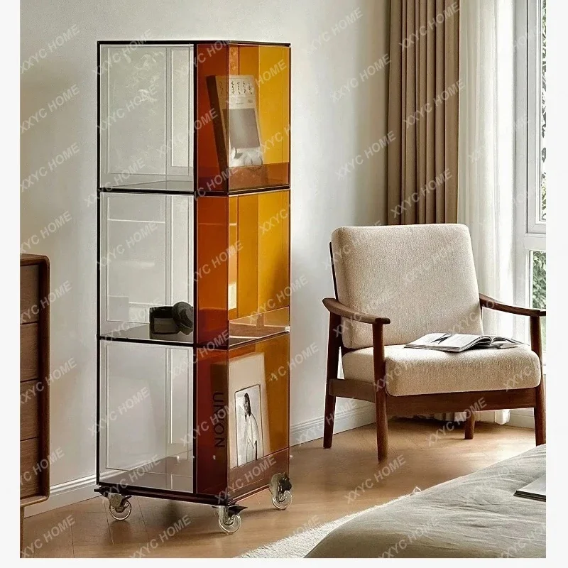 Rotatable 360-degree bookshelf bookcase black multi-layer display cabinet light luxury floor storage rack
