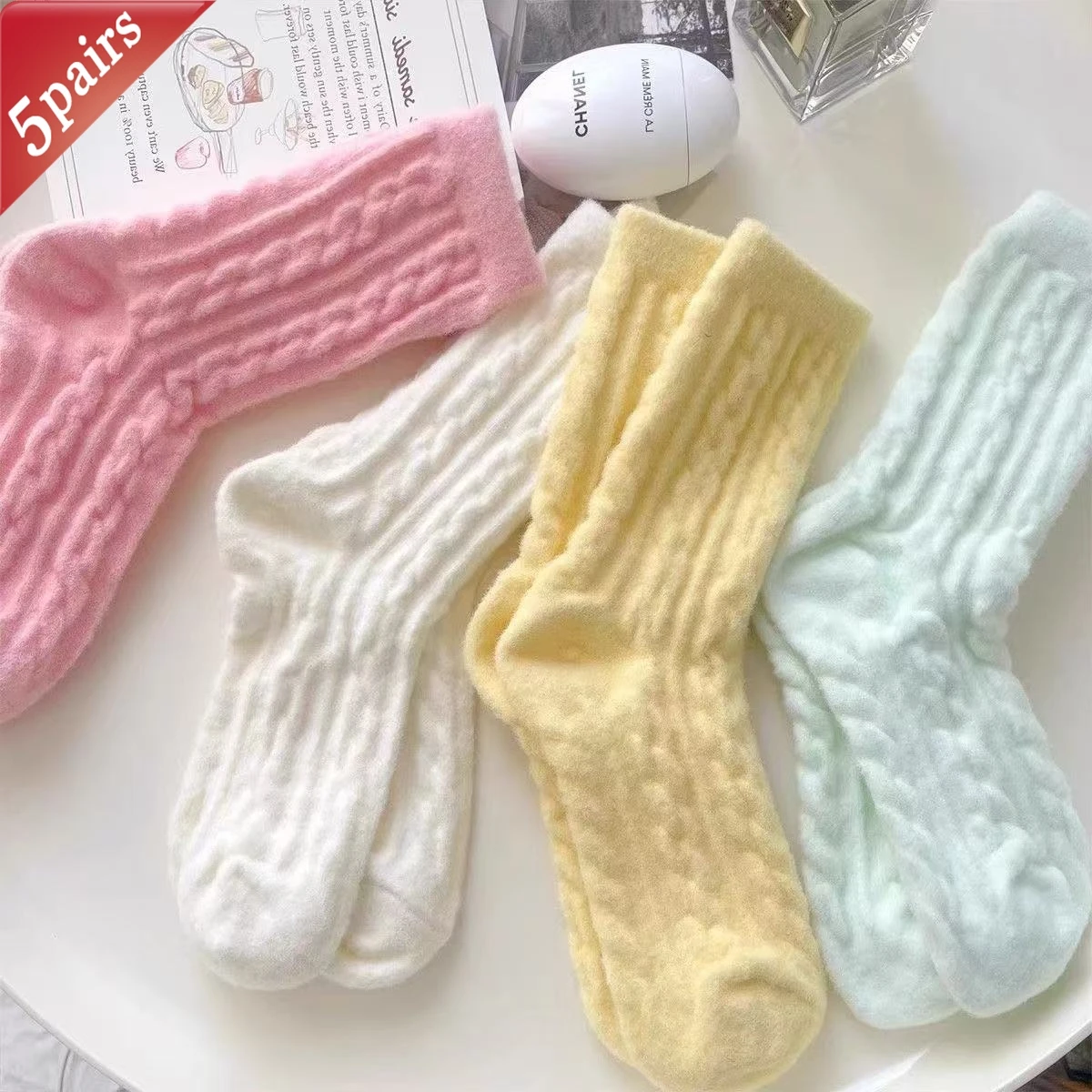 

5 Pairs Women's Socks Autumn Winter Soft High Quality Sock Set Korean Dopamine Sweet Solid Color Casual Versatile Mid Tube Socks