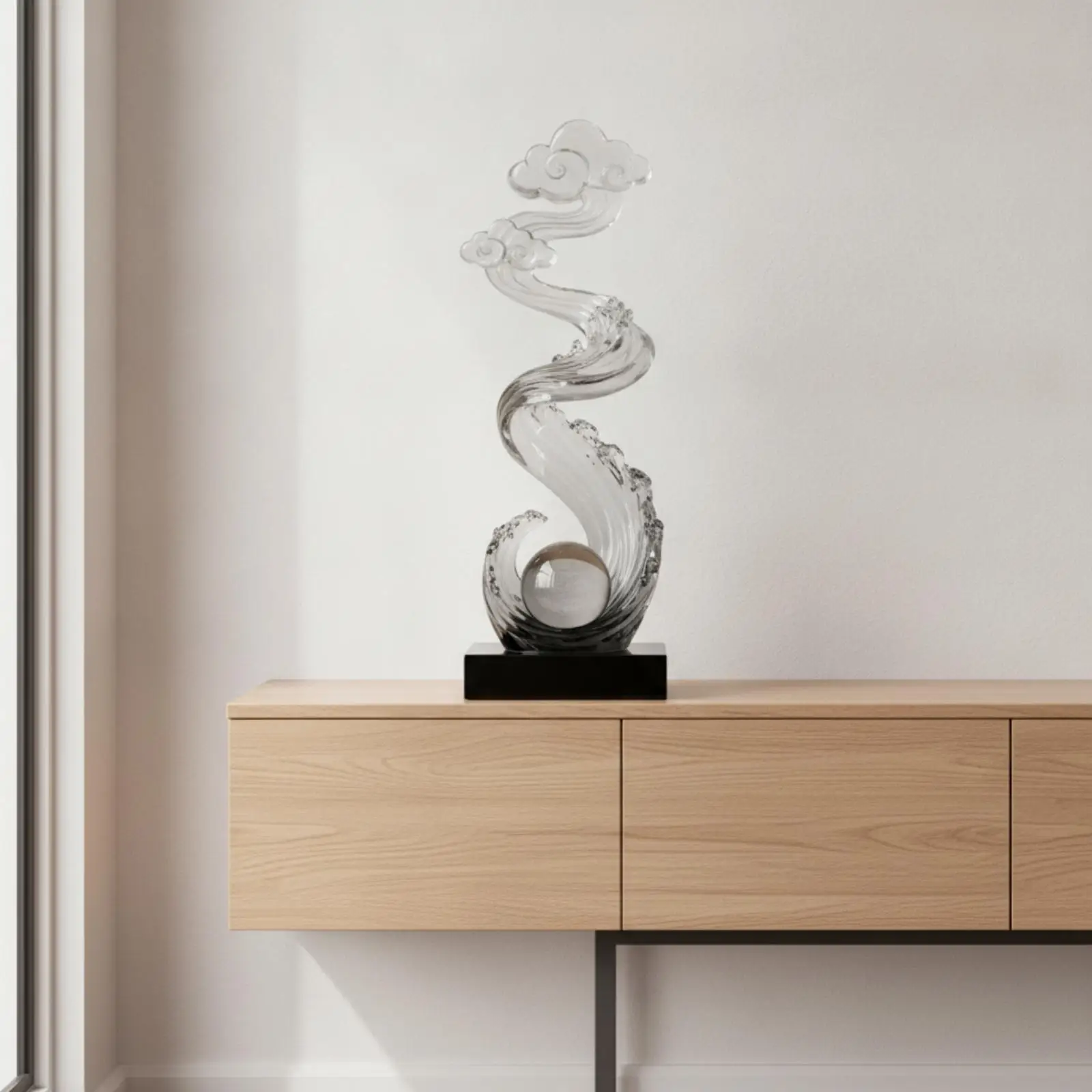 Luxury Ruyi Sculpture with Crystal Ball S Shaped Gradient Resin Statue Tabletop