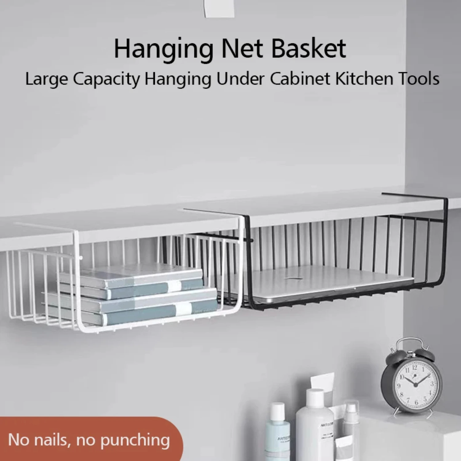 Versatile Multifunctional Under Cabinet Hanging Net Basket Shelf Wire Rack Wardrobe Kitchen Organizer Basket