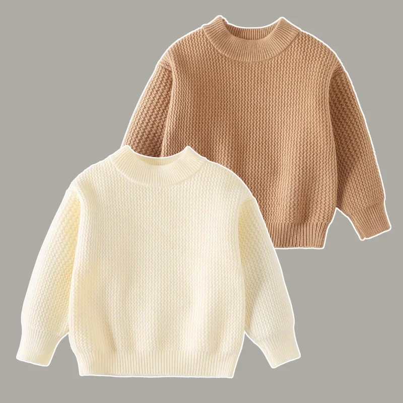 

Autumn Winter Student Sweater Big Boys' White Plush Thick Clothes Girls' Bottom Shirt Children's Clothing 18M-11Y Boys'