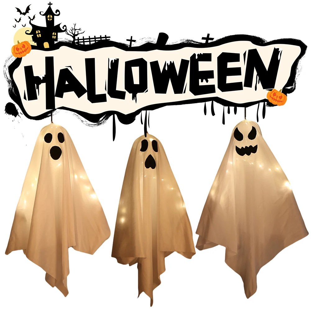 1-3PCS Halloween LED Appeso Tessuto Fantasma Luce Spettrale Fantasma Decorazione Impermeabile Incandescente Fantasma Bianco Decor per Per Il Prato