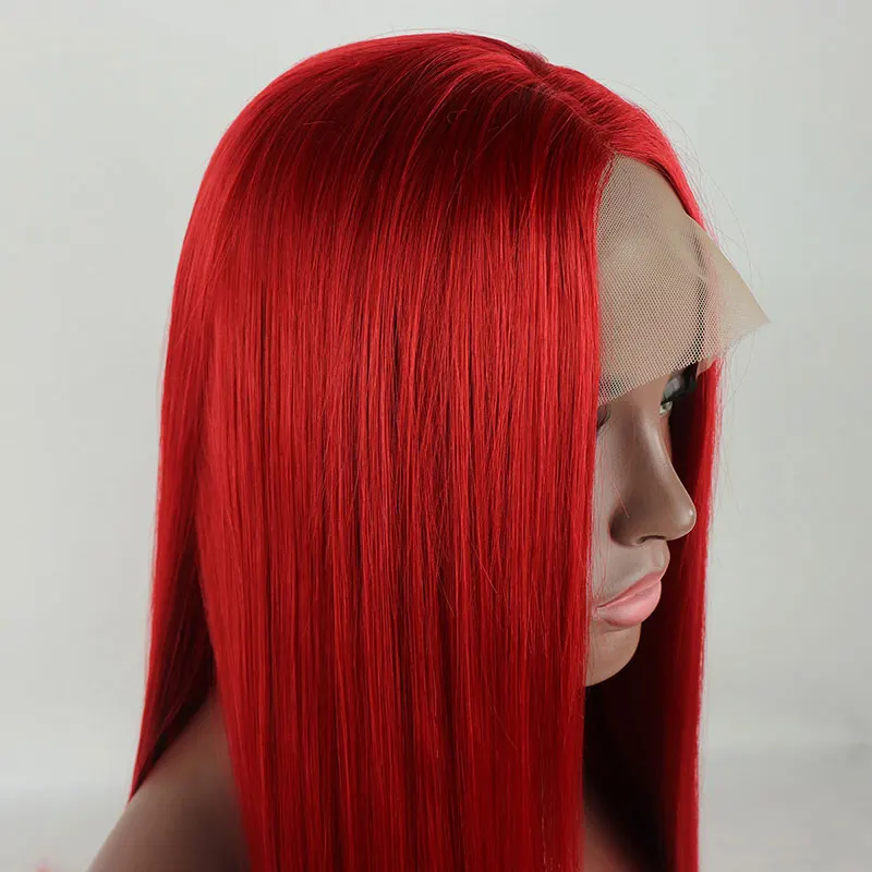 Wig renda depan 13x4 sintetis lurus merah anggur gelap kualitas tinggi rambut serat tahan panas garis rambut alami untuk Cosplay wanita