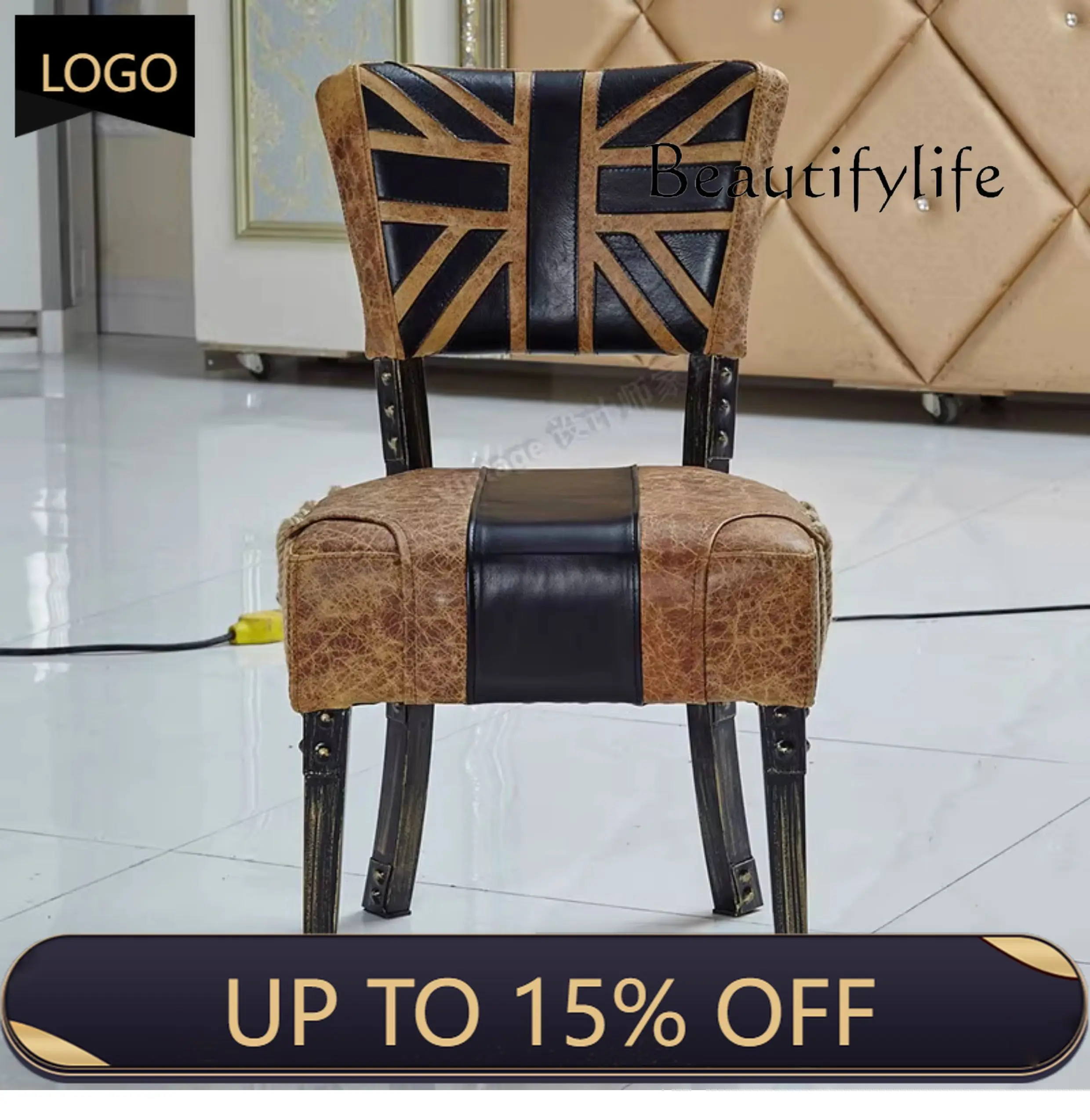 

XR Medieval Style Oil Wax Skin Solid Wood Designer Sofa Single Chair American European Bar Sofa Chair Villa Room