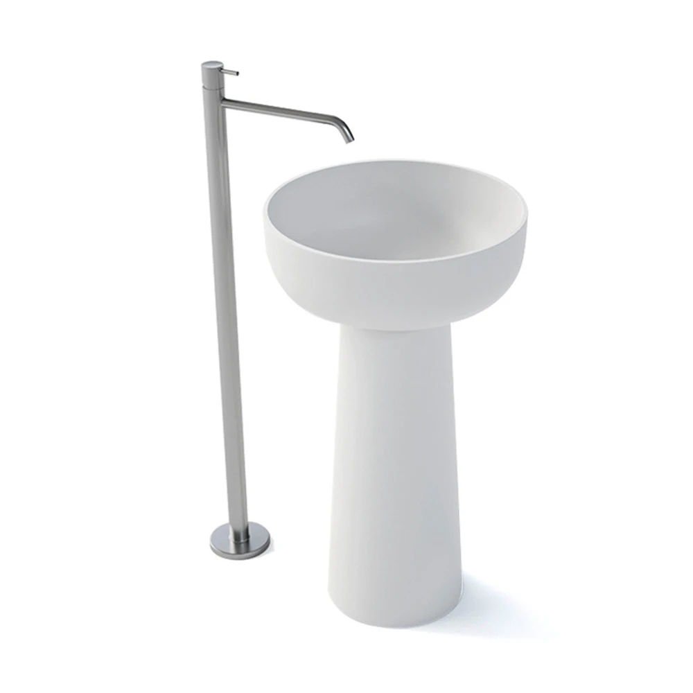 

Bathroom Round Pedestal Washbasin Solid Surface Stone Cloakroom Freestanding Vanity Sink 2027