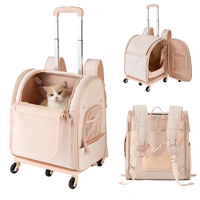 

Portable Pet Rolling Backpack 2 in 1 Foldable Cat Dog Carrier Cat Backpack Portable Lightweight Pet Trolley Case