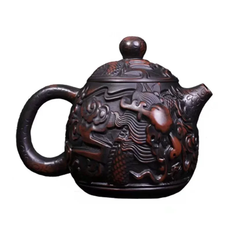Jianshui Purple Pottery Hand-carved Teapot Tea Set Household Single Pot Retro Tea Set Ceramic High-end Kung Fu Tea Set Gifts