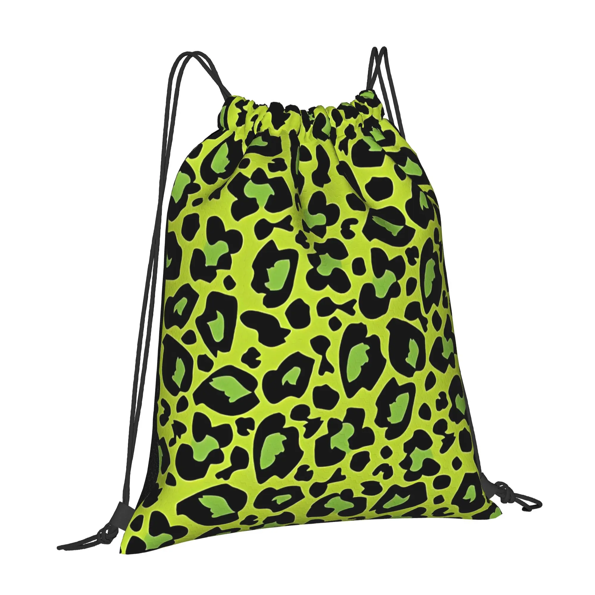 Leopard Print  Apple Green Leopard Print Multi-function Men Women Storage Backpack Teenager Travel Bag Print Drawstring Bags