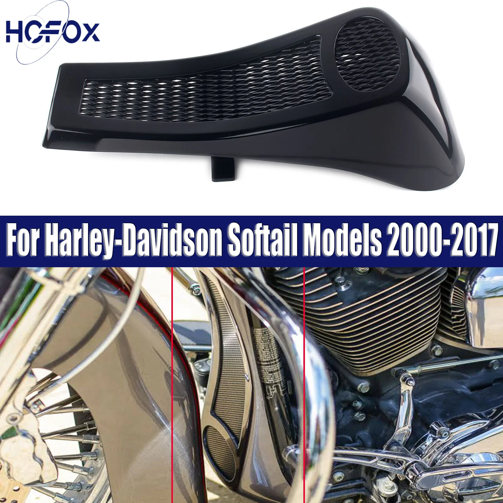 

Motorbike Stretched Tall Chin Spoiler Protector ABS Black For Harley-Davidson Softail Models 2000-2017