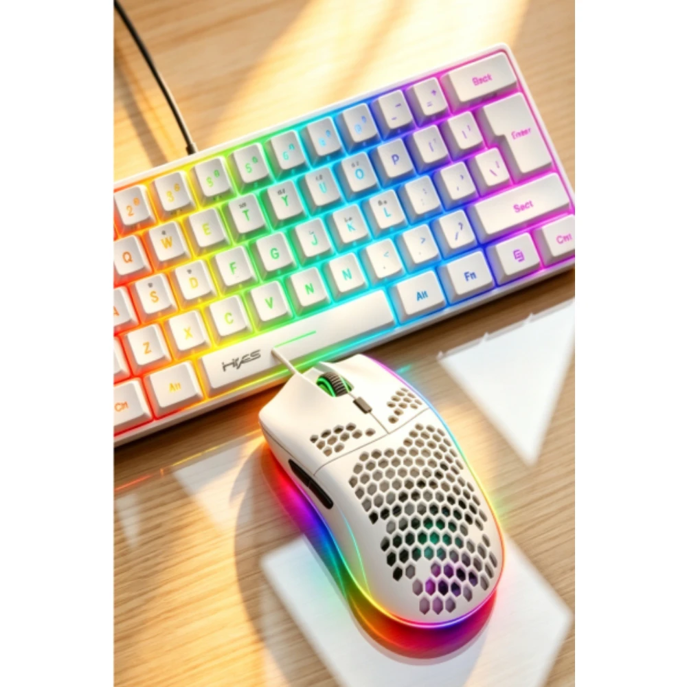 60% Wired Luminous Keyboard Set RGB Hole Gaming Mouse Office Gaming Keyboards 61Keys Usb Ergonomic Mini Teclado Tastiera מקלדת
