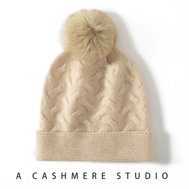 MERRILAMB Solid Color Cashmere Knitted Bonnet Women Hat Pompom Winter Hat for Woman Casual Outdoor Keep Warm Cashmere Beanie Cap