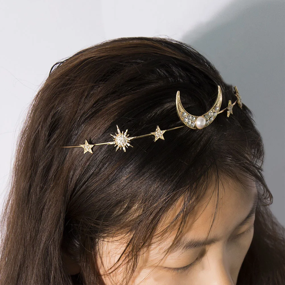 

1Pcs Crown Hair Ornament Elegant Stars Moon Rhinestone Tiara Bridal Wedding Headwear Party Accessory Stars Moon Crown