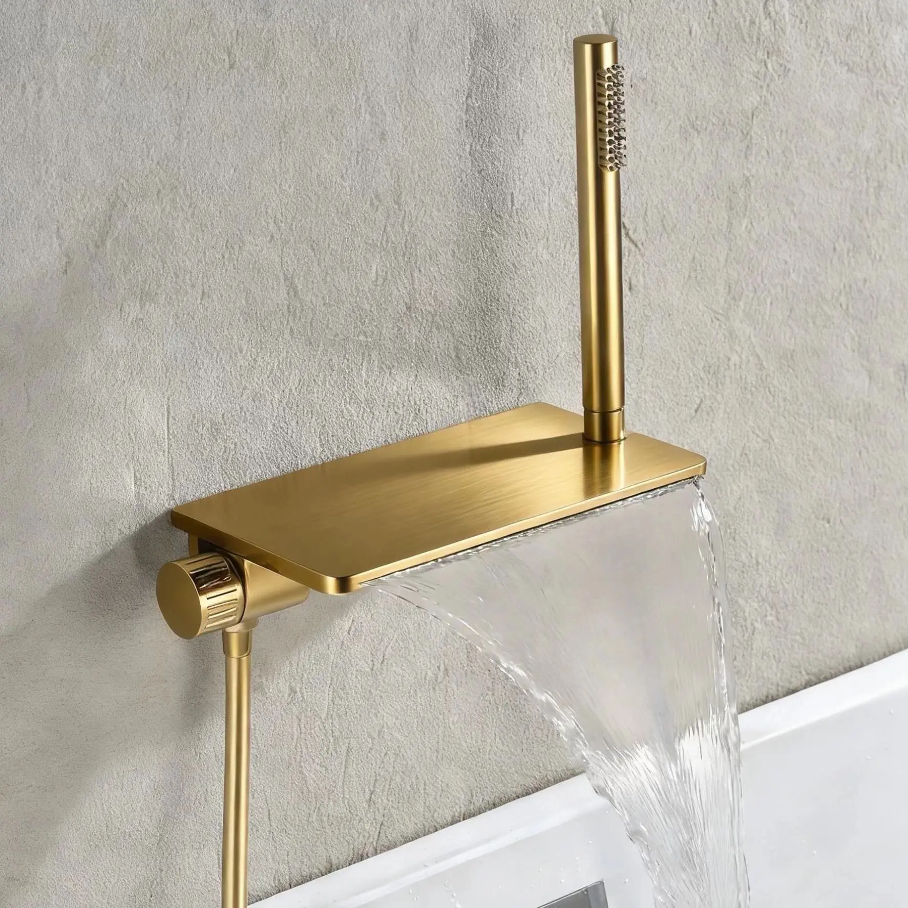 Brushed Gold Bathtub Faucet Bass Shower Faucet Set Waterfall Styel Shower Sprayer Bathtub Faucet Black Shower Faucet Set