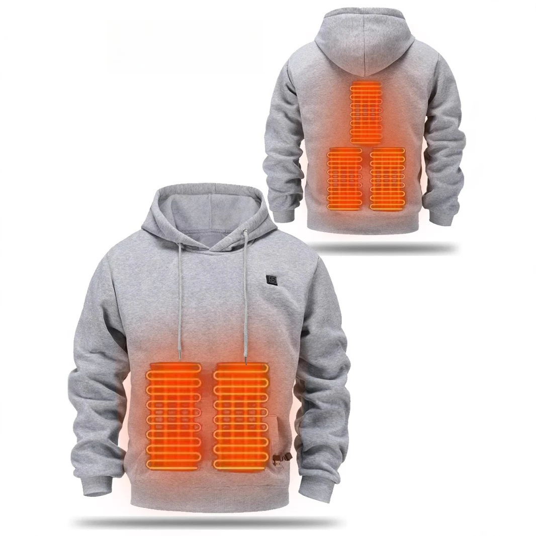 Winter Men's Electric Heating Hoodie, USB Heated Fleece Thickened Warm Hooded Sweatshirt Outdoor Casual Thermal Clothing