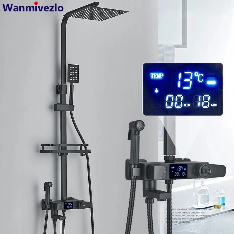 Brass Digital Display Thermostatic Rain Shower Set