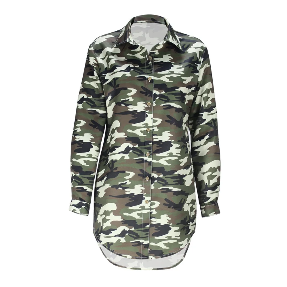 M3116 Cross-Border Amazon Independent Station European and American Camouflage Cardigan Asymmetrical Lapel Mid-Length Top Dress