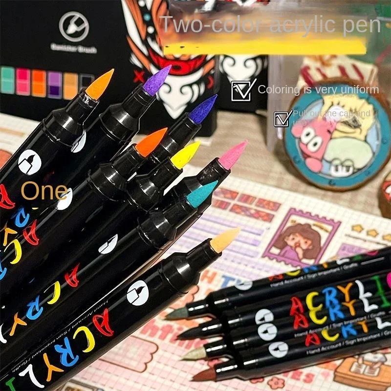 Professional Art Use 48-Color Acrylic Paint Markers, Dual-Tip Fine and Brush Tip Pens, Suitable for Stone, Wood, Calligraphy