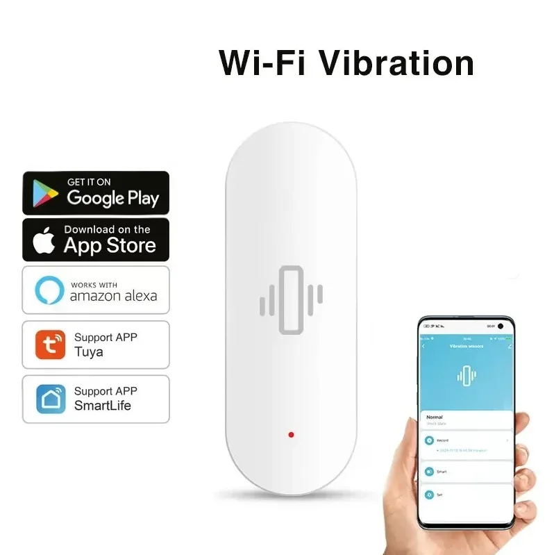

Умный Wi-Fi датчик вибрации для домашней безопасности, приложение Smart Life, удаленная запись и оповещение в реальном времени, совместимость с Alexa и Google