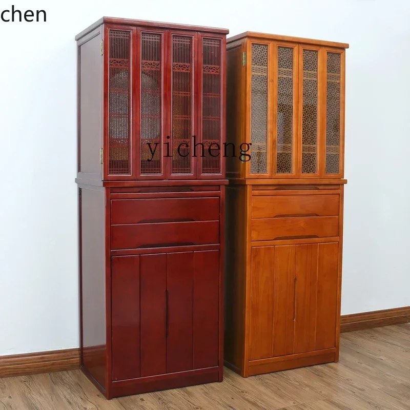HYSsolid wood Buddhist shrine for table vertical cabinet for household worship God of Wealth table cabinet with door shrine