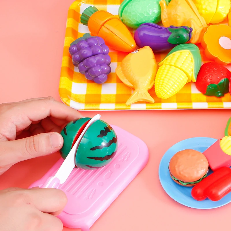 Cutting Play Food Toy for Kids Kitchen Pretend Fruit &Vegetables Accessories  Educational Toy Food kit for Toddler Children Gift