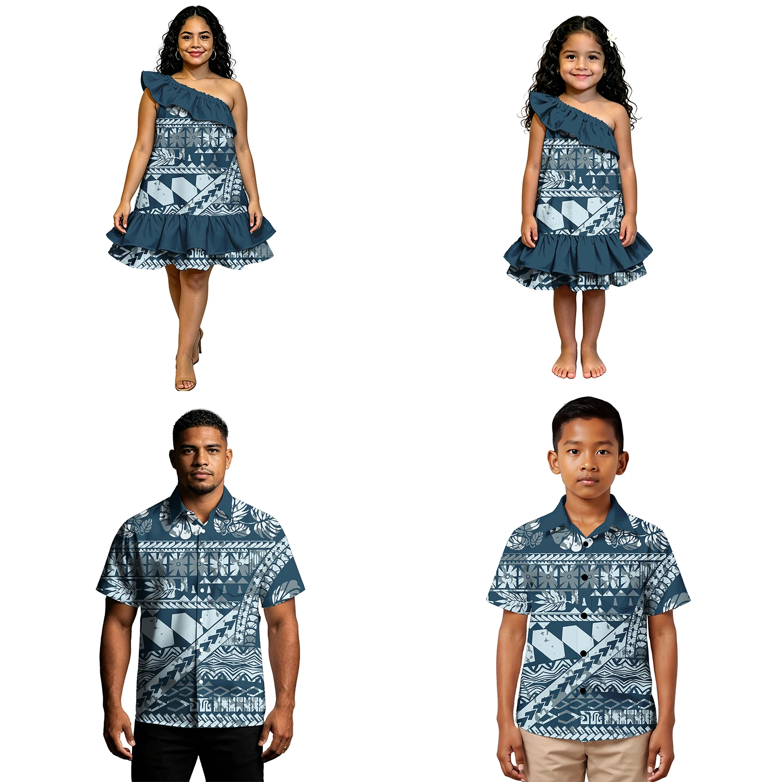 Gift Hawaiian Father Son Casual Custom Shirt Polynesian Mother Girls Ruffles Beach Mini Dress Samoan Matching Outfits for Family view 5