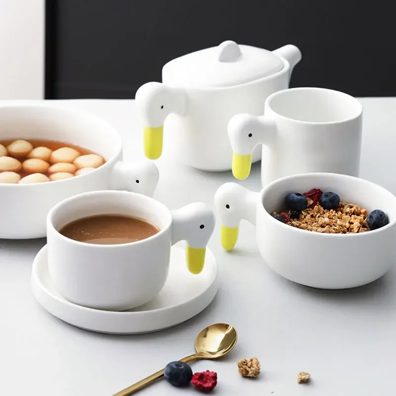 Creativity Ceramic Duckling Teapot Tea Cup Cute Duck Coffee Cup Kettle Mug Tumbler Cups In Bulk Kawaii Mug Tea Cup Cute Mugs R9D