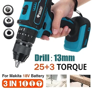 4000rpm 3 in 1 전기 임팩트 드릴, 520N.m 토크 10mm 척 플랫 드릴 해머, 마키타 18V 배터리용 전기 스크루 드라이버