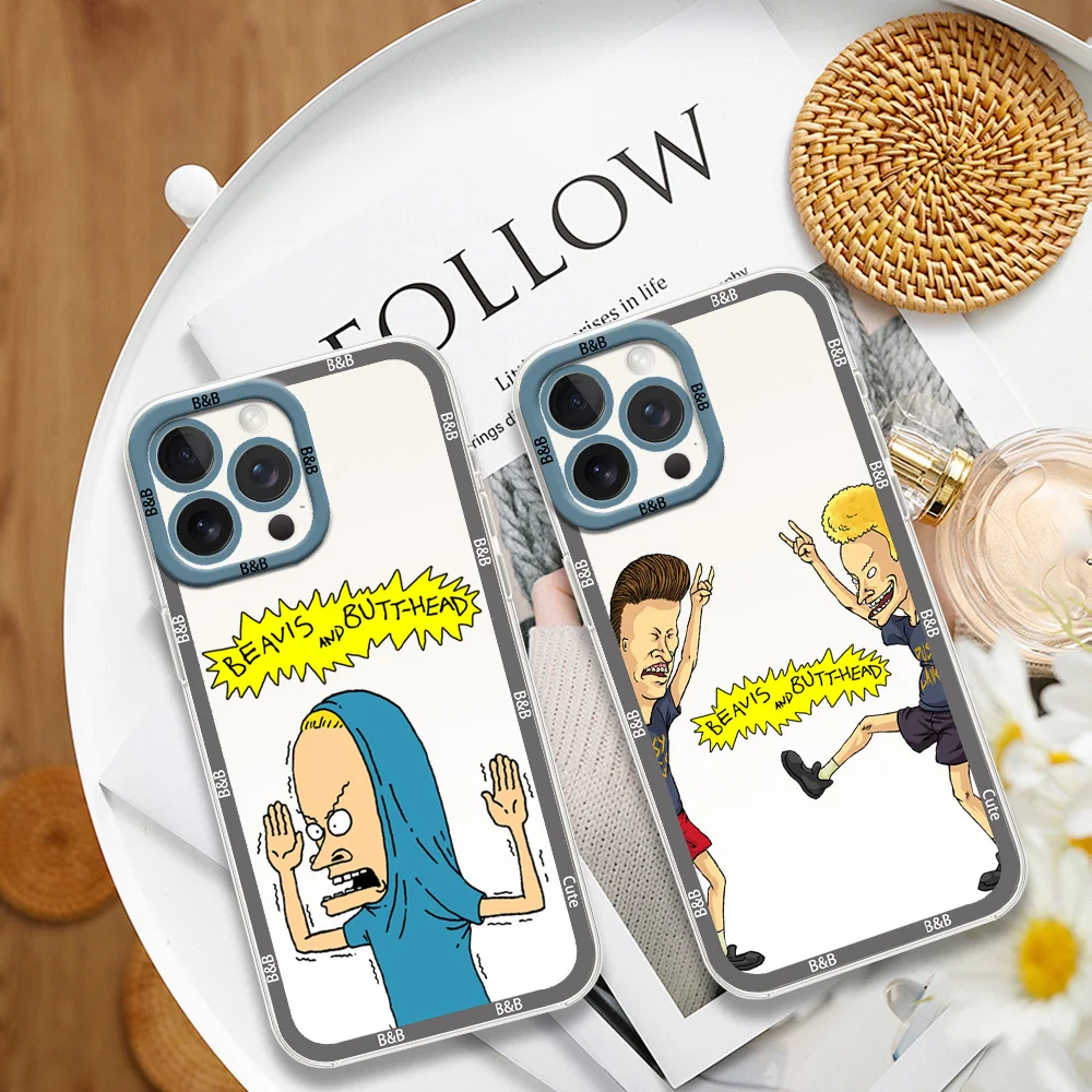 Cartoon N-Beavis and B-Butt-Head Phone Case for Samsung S24 S23 S22 S21 A55 A54 A35 FE PLUS ULTRA Transparent Bezel Shell