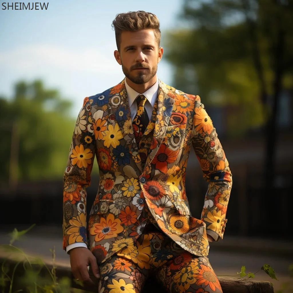 2024 Men 3d Digital Printing Blazer Suit Cos Party Stage Nightclub Cool Performance Suit Singers Slim Fit Blazers Set