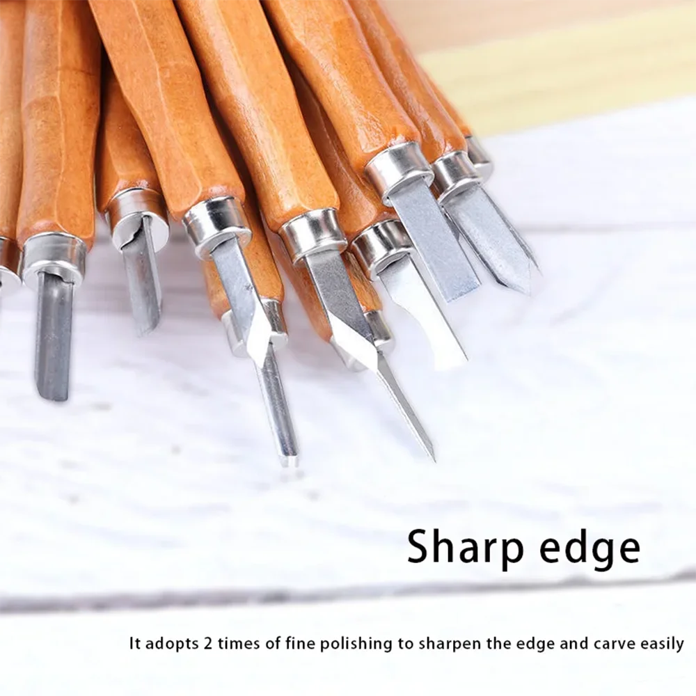 Imagem -06 - Wood Carving Cinzel Tools Grupo Madeira Handle Cortador Faca Woodworking Gravura Hand Tool Kit Pcs 12 Pcs Set