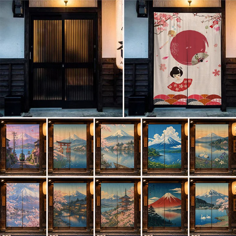 Japanese Mount Fuji  Half Curtain Thickened Fabric Partition Privacy Screen Door Curtain for Kitchen Sushi Restaurant Decoration