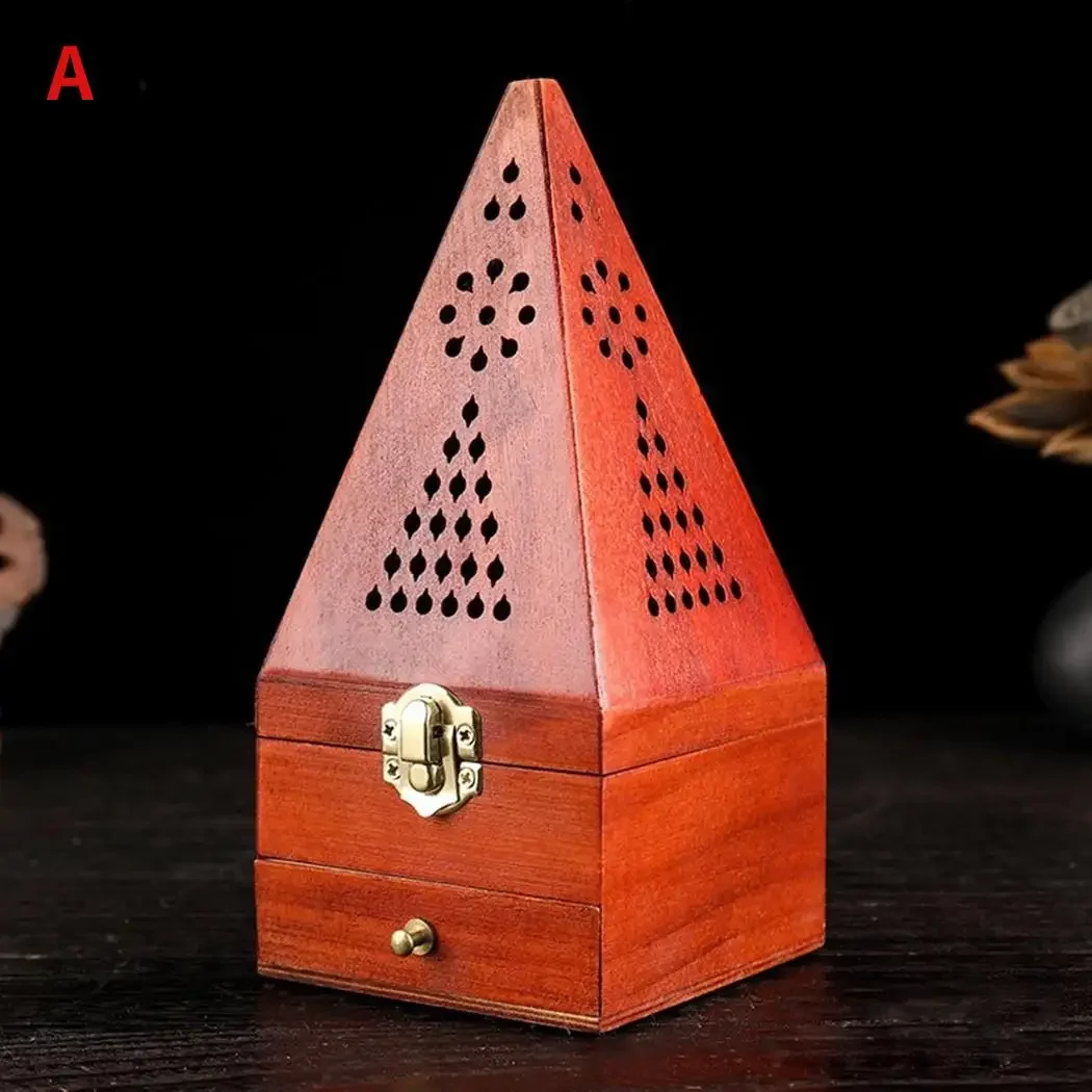 1 Pcs Antique Aromatherapy Box Sandalwood  Pine Wood Hollow Home Incense Burner Creative Pyramid