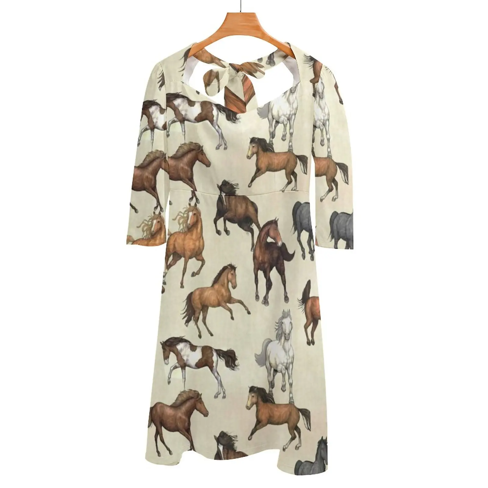 Sunset Horse Casual Dress Horses Riding Funny Aesthetic Dresses Three Quarter Cute Dress With Bow Female Print Oversized Vestido