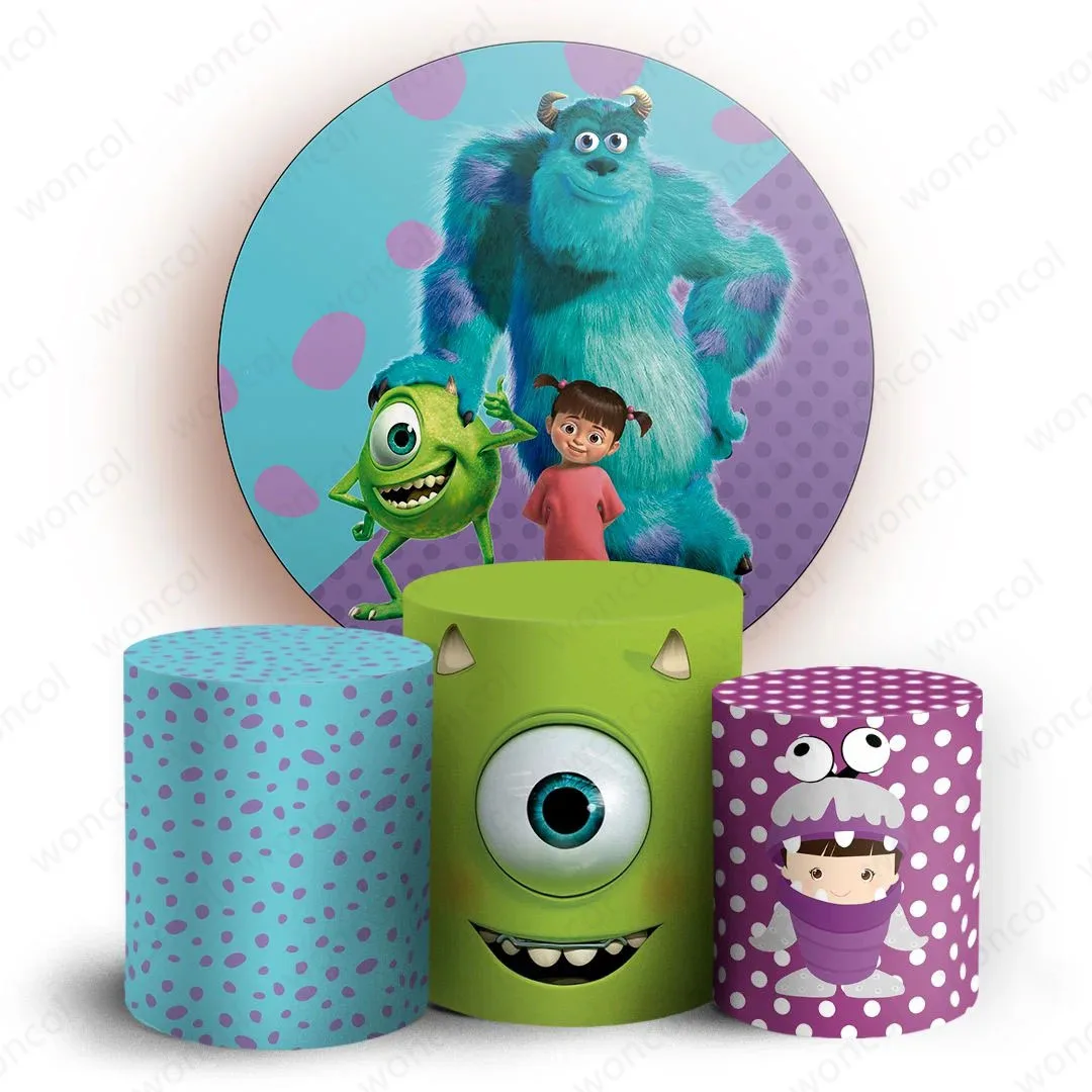 Monsters, Inc. Round Backdrop Mike Wazowski James P. Sullivan Boo Baby Shower Backdrop Monsters, Inc. Birthday Cylinder Cover