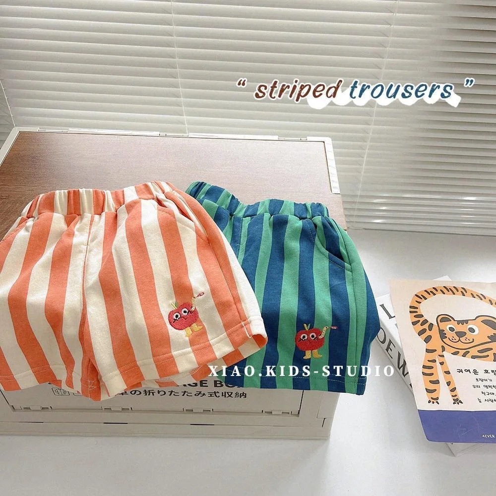

(1-7years）Children's Summer Shorts Korean Kids's Jeans Cartoon Embroidery Little Striped for Boy Girl Mid-length Casual Pants